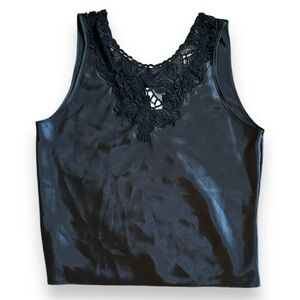 Vintage Cinema Etoile Black Lace Satin Camisole Tank Top Women's Size Large